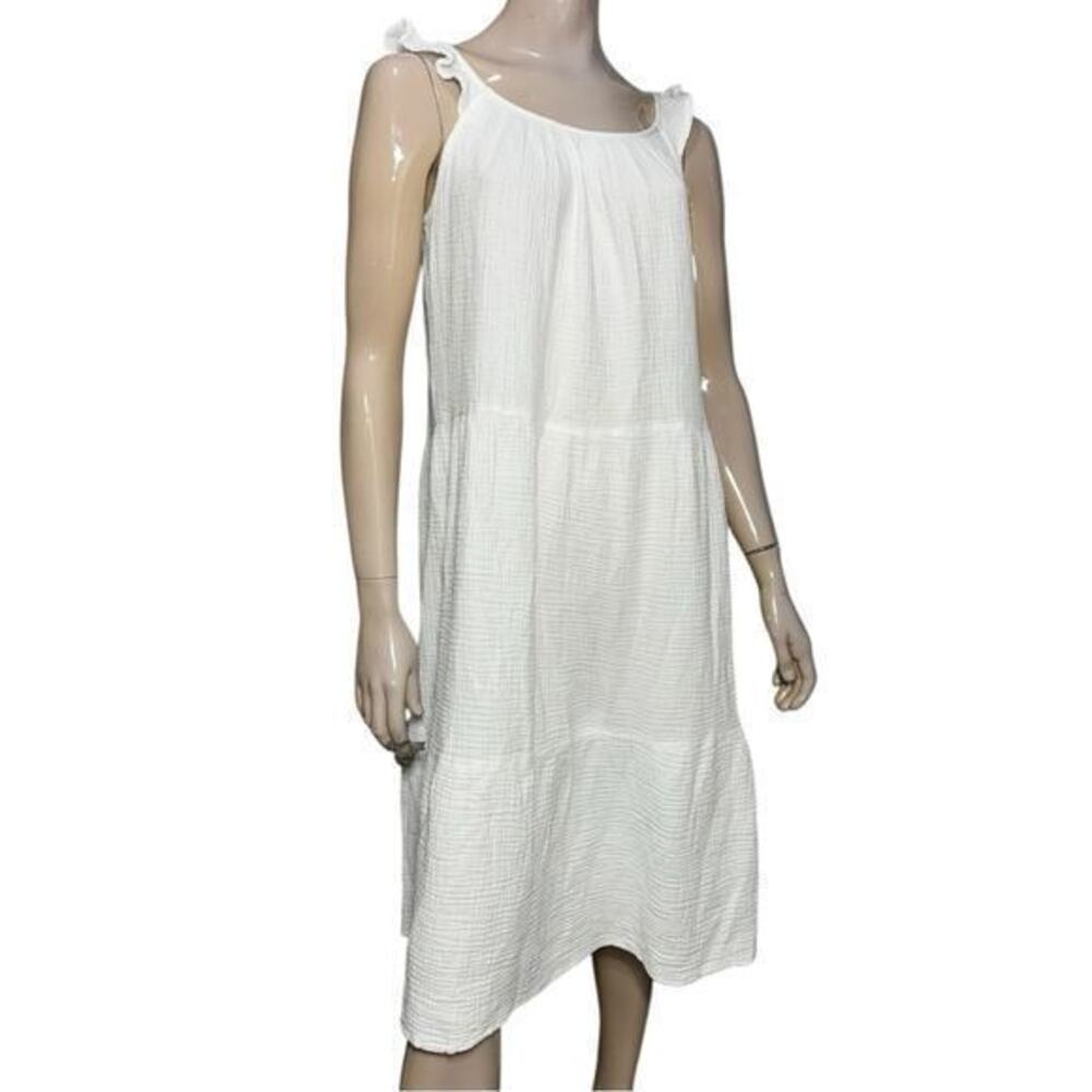 4our Dreamers Womens Size M White Square Neckline Gauzy Cotton Midi Length Dress